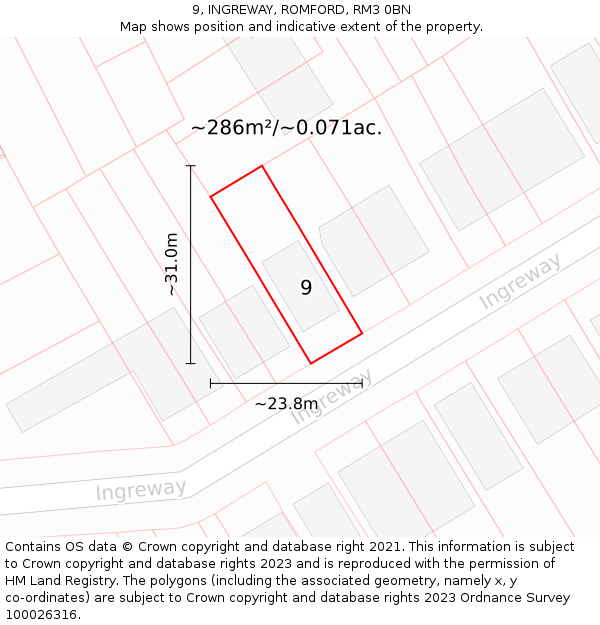 9, INGREWAY, ROMFORD, RM3 0BN: Plot and title map