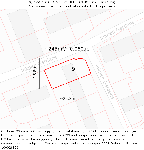 9, INKPEN GARDENS, LYCHPIT, BASINGSTOKE, RG24 8YQ: Plot and title map