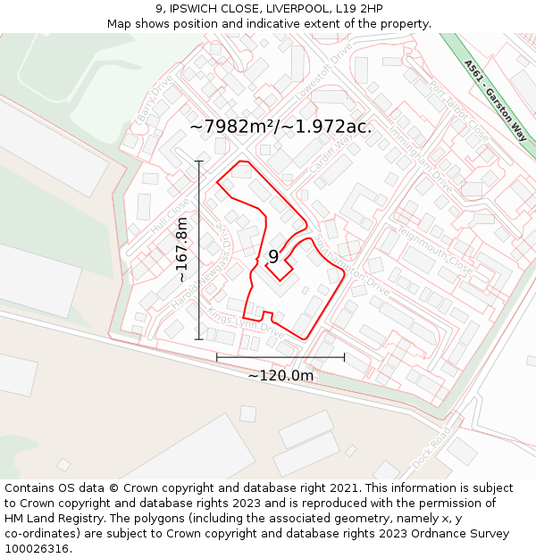 9, IPSWICH CLOSE, LIVERPOOL, L19 2HP: Plot and title map