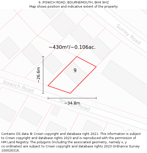9, IPSWICH ROAD, BOURNEMOUTH, BH4 9HZ: Plot and title map