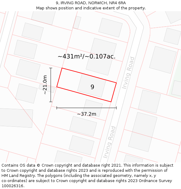 9, IRVING ROAD, NORWICH, NR4 6RA: Plot and title map