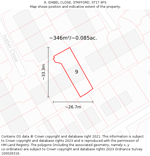 9, ISABEL CLOSE, STAFFORD, ST17 9FS: Plot and title map