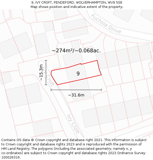 9, IVY CROFT, PENDEFORD, WOLVERHAMPTON, WV9 5SE: Plot and title map