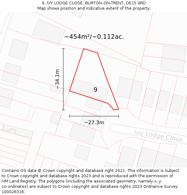 9, IVY LODGE CLOSE, BURTON-ON-TRENT, DE15 9RD: Plot and title map