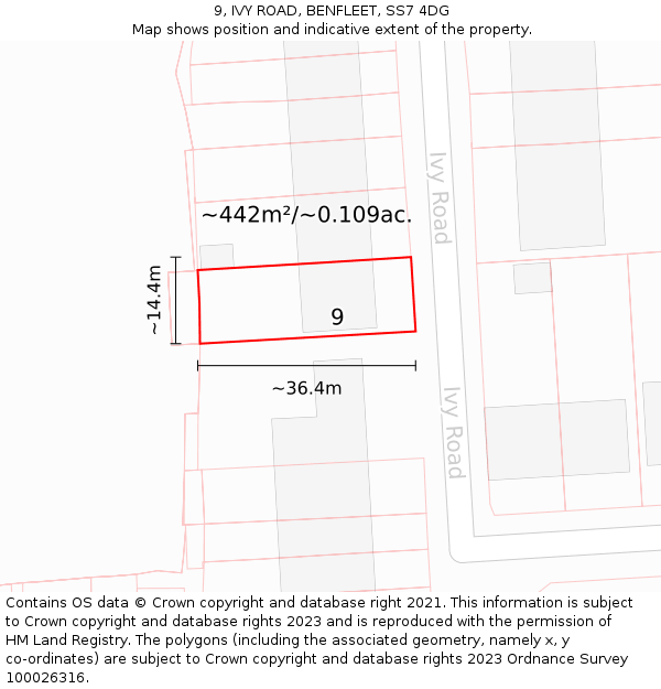 9, IVY ROAD, BENFLEET, SS7 4DG: Plot and title map