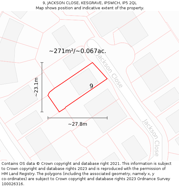 9, JACKSON CLOSE, KESGRAVE, IPSWICH, IP5 2QL: Plot and title map