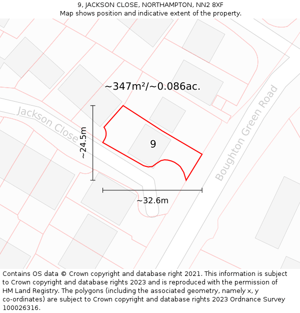 9, JACKSON CLOSE, NORTHAMPTON, NN2 8XF: Plot and title map