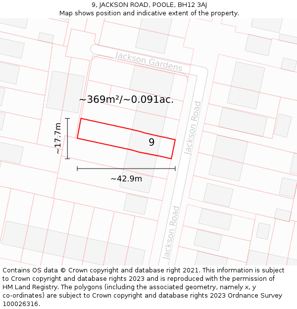 9, JACKSON ROAD, POOLE, BH12 3AJ: Plot and title map