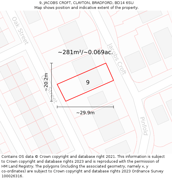 9, JACOBS CROFT, CLAYTON, BRADFORD, BD14 6SU: Plot and title map