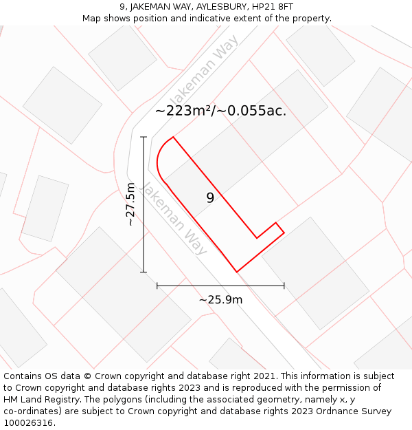 9, JAKEMAN WAY, AYLESBURY, HP21 8FT: Plot and title map