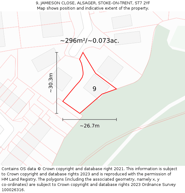 9, JAMIESON CLOSE, ALSAGER, STOKE-ON-TRENT, ST7 2YF: Plot and title map