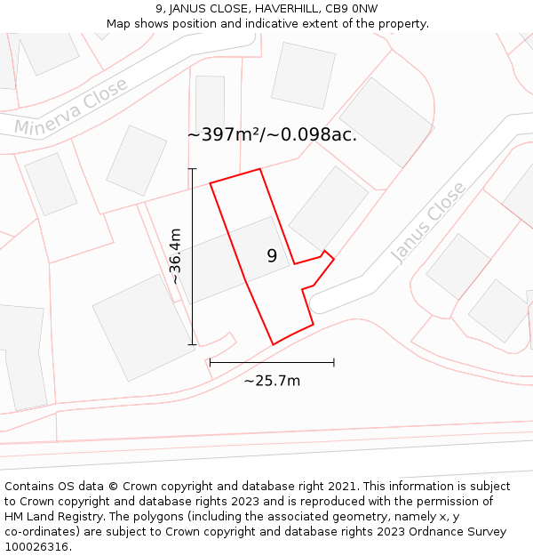 9, JANUS CLOSE, HAVERHILL, CB9 0NW: Plot and title map