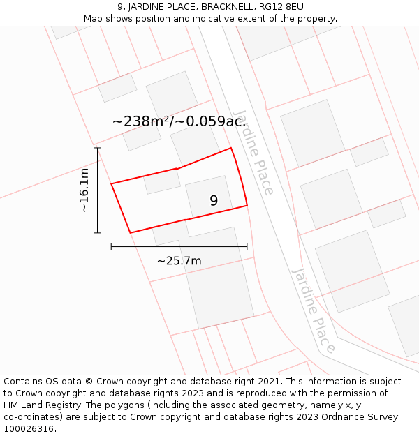 9, JARDINE PLACE, BRACKNELL, RG12 8EU: Plot and title map