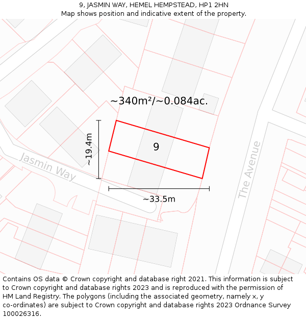 9, JASMIN WAY, HEMEL HEMPSTEAD, HP1 2HN: Plot and title map