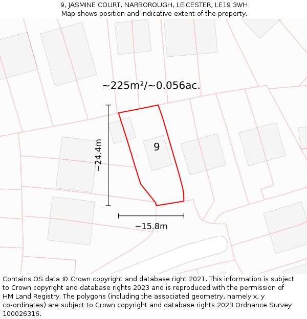 9, JASMINE COURT, NARBOROUGH, LEICESTER, LE19 3WH: Plot and title map