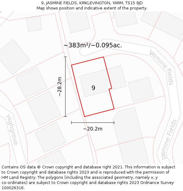 9, JASMINE FIELDS, KIRKLEVINGTON, YARM, TS15 9JD: Plot and title map