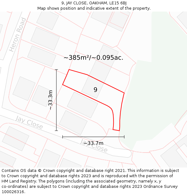 9, JAY CLOSE, OAKHAM, LE15 6BJ: Plot and title map
