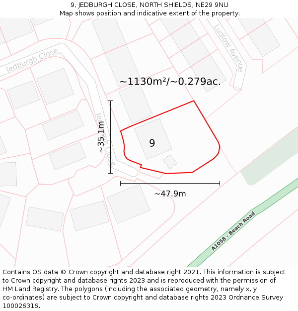 9, JEDBURGH CLOSE, NORTH SHIELDS, NE29 9NU: Plot and title map