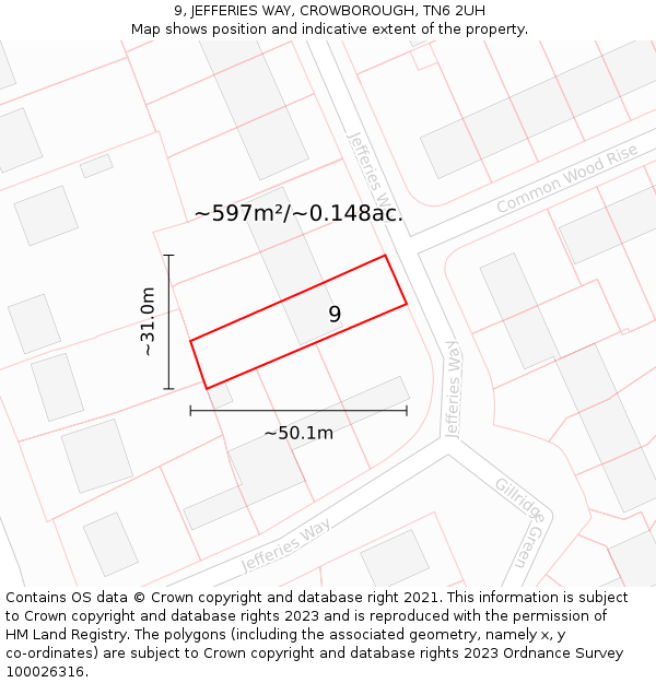 9, JEFFERIES WAY, CROWBOROUGH, TN6 2UH: Plot and title map