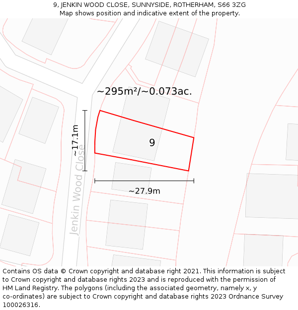 9, JENKIN WOOD CLOSE, SUNNYSIDE, ROTHERHAM, S66 3ZG: Plot and title map