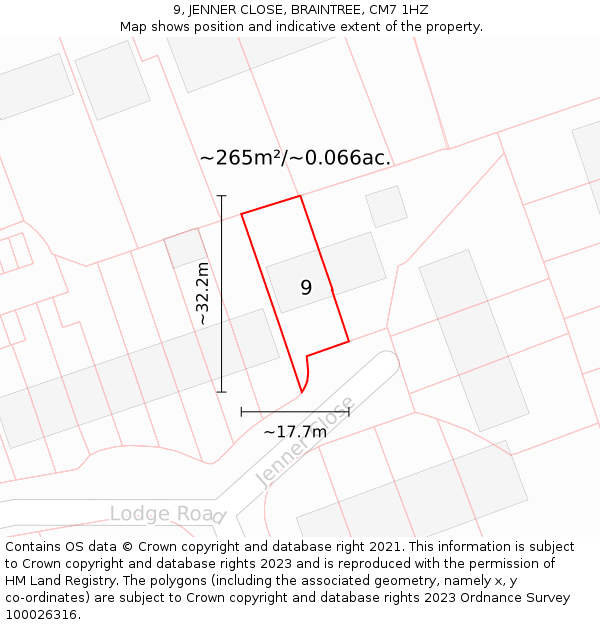9, JENNER CLOSE, BRAINTREE, CM7 1HZ: Plot and title map