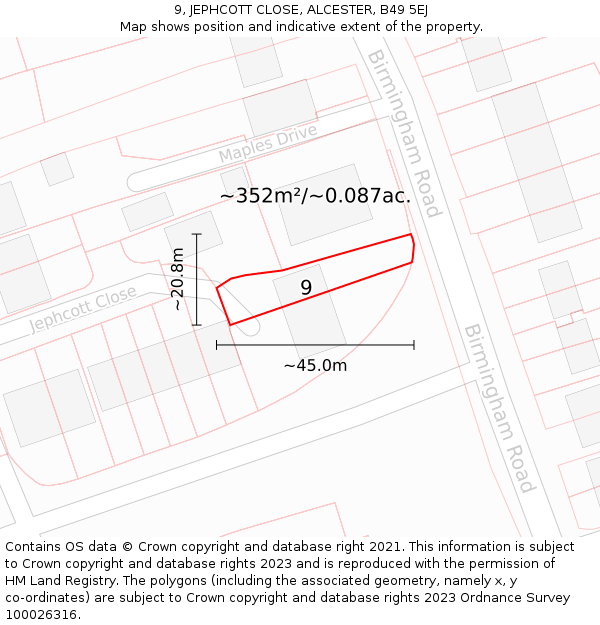 9, JEPHCOTT CLOSE, ALCESTER, B49 5EJ: Plot and title map