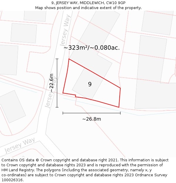 9, JERSEY WAY, MIDDLEWICH, CW10 9GP: Plot and title map