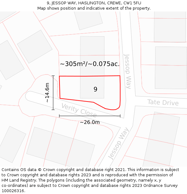 9, JESSOP WAY, HASLINGTON, CREWE, CW1 5FU: Plot and title map
