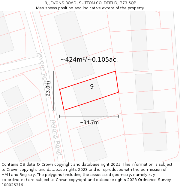 9, JEVONS ROAD, SUTTON COLDFIELD, B73 6QP: Plot and title map
