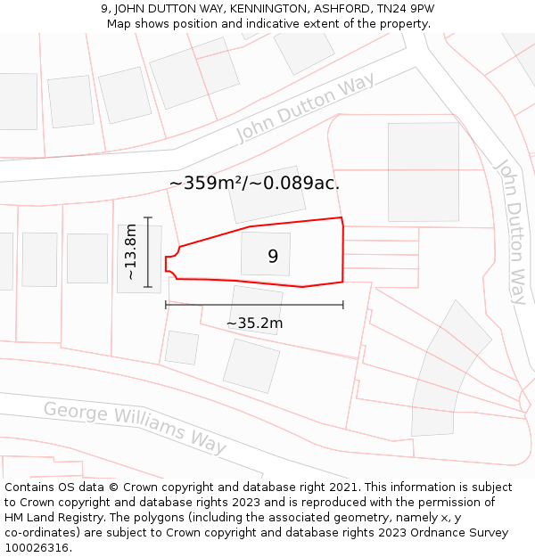 9, JOHN DUTTON WAY, KENNINGTON, ASHFORD, TN24 9PW: Plot and title map