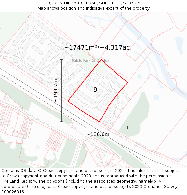 9, JOHN HIBBARD CLOSE, SHEFFIELD, S13 9UY: Plot and title map