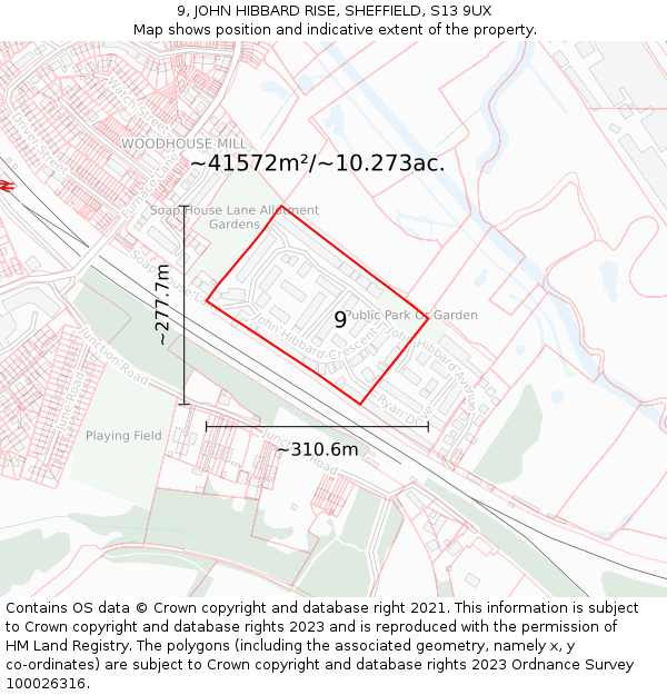 9, JOHN HIBBARD RISE, SHEFFIELD, S13 9UX: Plot and title map