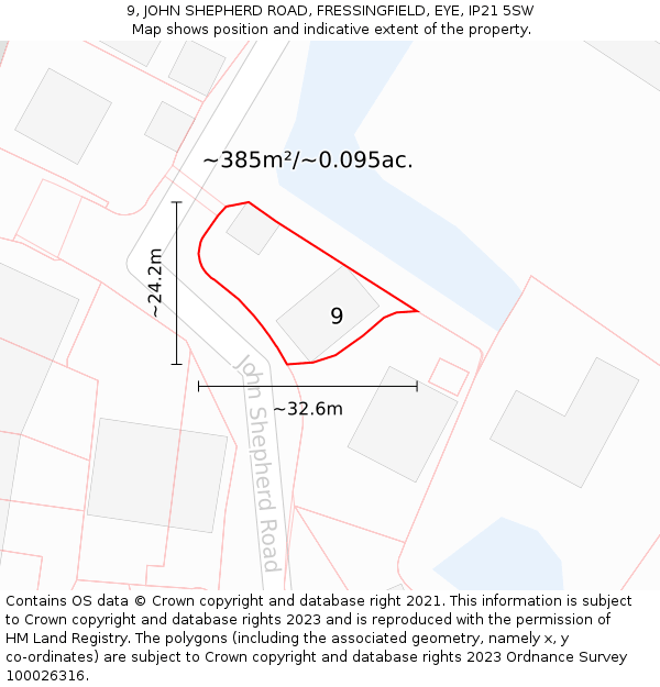 9, JOHN SHEPHERD ROAD, FRESSINGFIELD, EYE, IP21 5SW: Plot and title map