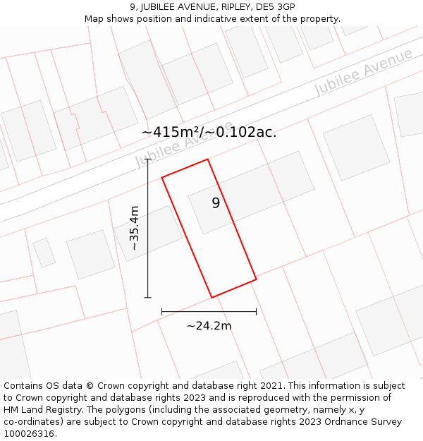 9, JUBILEE AVENUE, RIPLEY, DE5 3GP: Plot and title map