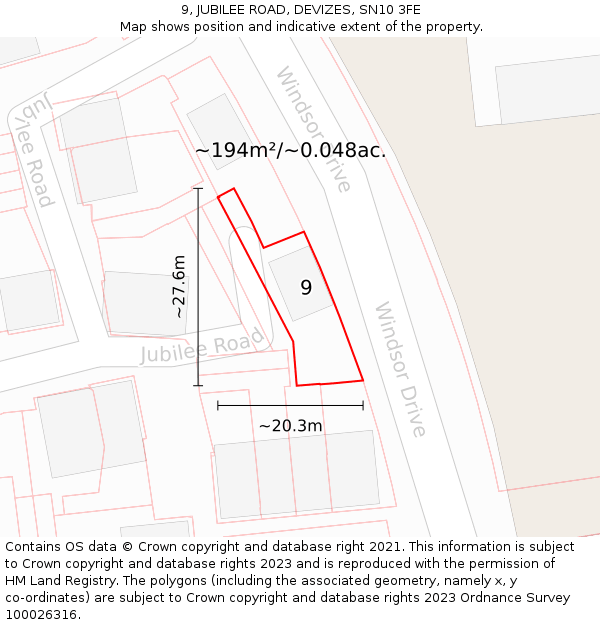 9, JUBILEE ROAD, DEVIZES, SN10 3FE: Plot and title map