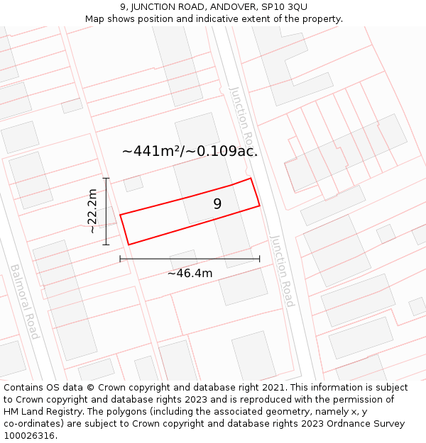 9, JUNCTION ROAD, ANDOVER, SP10 3QU: Plot and title map