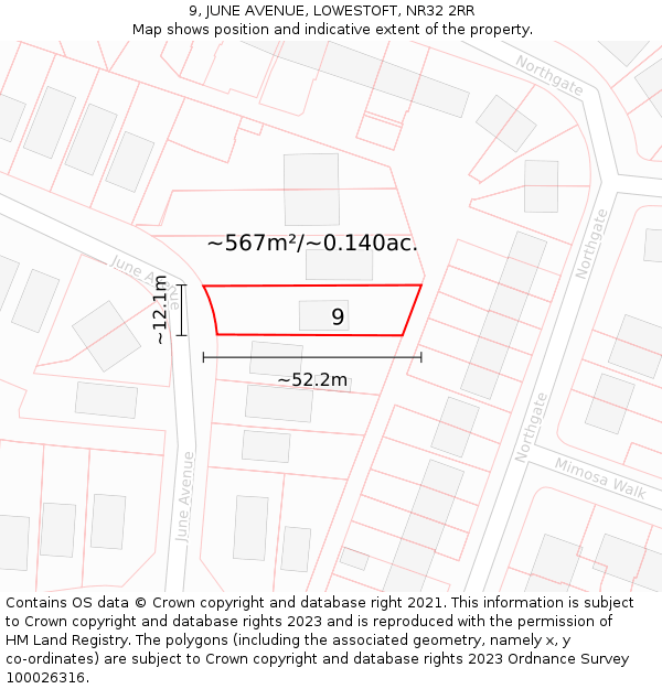 9, JUNE AVENUE, LOWESTOFT, NR32 2RR: Plot and title map