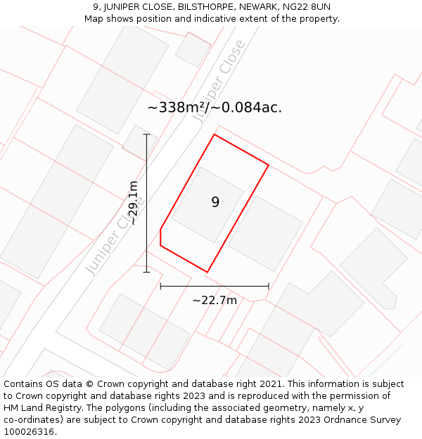 9, JUNIPER CLOSE, BILSTHORPE, NEWARK, NG22 8UN: Plot and title map
