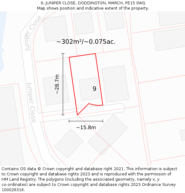 9, JUNIPER CLOSE, DODDINGTON, MARCH, PE15 0WQ: Plot and title map