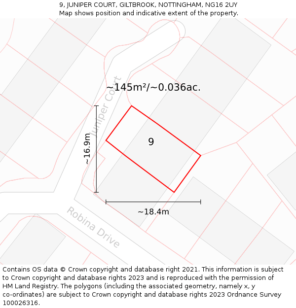 9, JUNIPER COURT, GILTBROOK, NOTTINGHAM, NG16 2UY: Plot and title map
