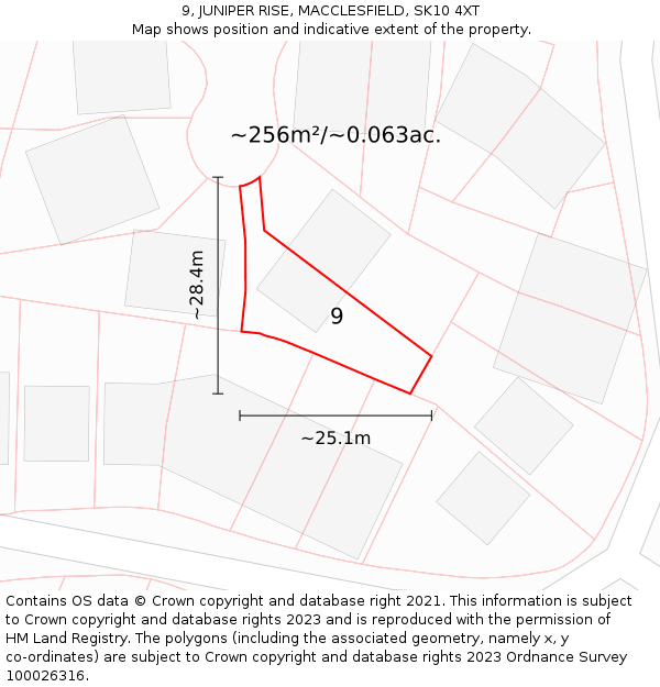 9, JUNIPER RISE, MACCLESFIELD, SK10 4XT: Plot and title map