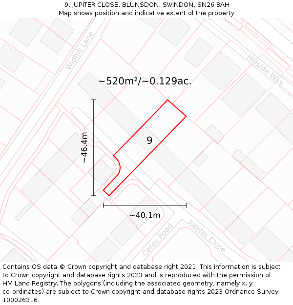 9, JUPITER CLOSE, BLUNSDON, SWINDON, SN26 8AH: Plot and title map