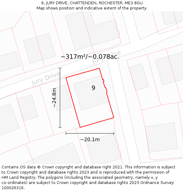 9, JURY DRIVE, CHATTENDEN, ROCHESTER, ME3 8GU: Plot and title map