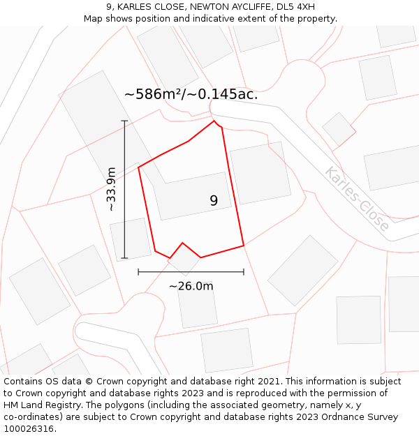 9, KARLES CLOSE, NEWTON AYCLIFFE, DL5 4XH: Plot and title map