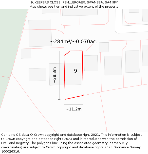 9, KEEPERS CLOSE, PENLLERGAER, SWANSEA, SA4 9FY: Plot and title map