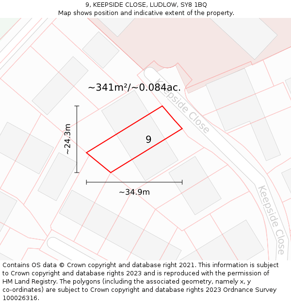 9, KEEPSIDE CLOSE, LUDLOW, SY8 1BQ: Plot and title map