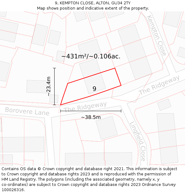 9, KEMPTON CLOSE, ALTON, GU34 2TY: Plot and title map