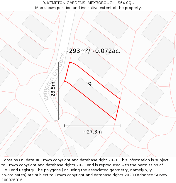 9, KEMPTON GARDENS, MEXBOROUGH, S64 0QU: Plot and title map