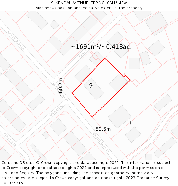 9, KENDAL AVENUE, EPPING, CM16 4PW: Plot and title map