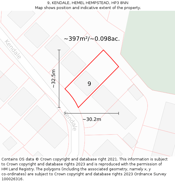 9, KENDALE, HEMEL HEMPSTEAD, HP3 8NN: Plot and title map